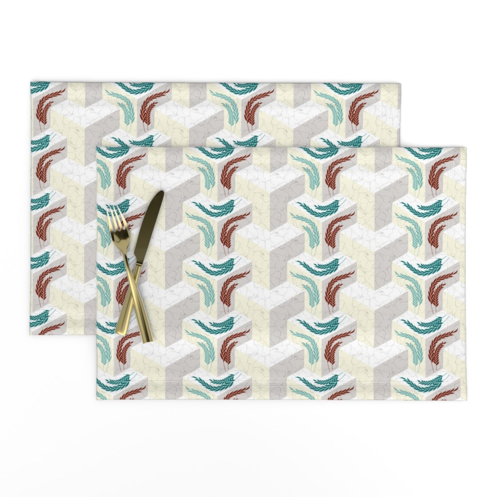 Medium Scale - Overlapping Cubes - Marbled Pastels in White (unprinted) Yellow and Gray