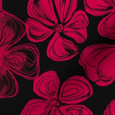 Sketch Flowers Viva Magenta on Black