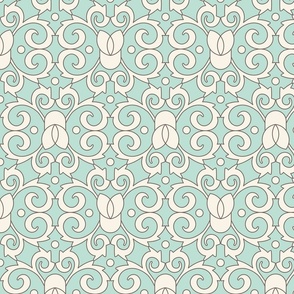 Cosmic Deco | Art Deco | Turquoise and white | Geometric pattern | Regular Scale