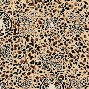 Brown - Howling Beauty - An Abstract Tiger and Butterflies Animal Print | Jumbo scale ©designsbyroochita up