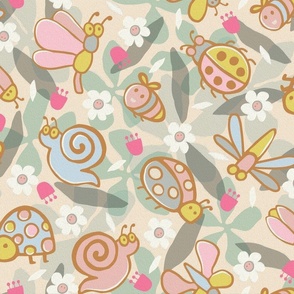 Pastel Doodle Bugs Wallpaper | Pink | multicolor | jumbo scale ©designsbyroochita