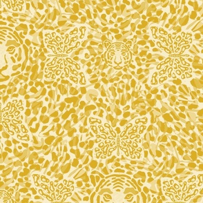 Mustard - Howling Beauty - An Abstract Tiger and Butterflies Animal Print | Jumbo scale ©designsbyroochita