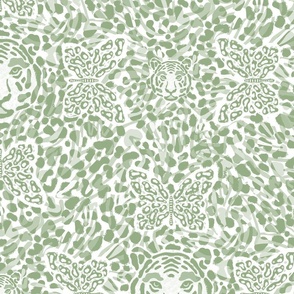 Sage - Howling Beauty - An Abstract Tiger and Butterflies Animal Print | Jumbo scale ©designsbyroochita