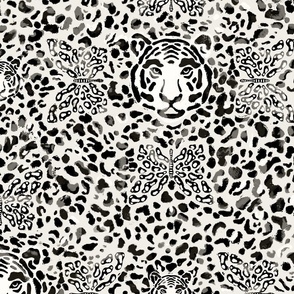 Black and Off White - Howling Beauty - An Abstract Tiger and Butterflies Animal Print | Jumbo scale ©designsbyroochita Ab