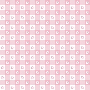 Cotton Candy  and White Gingham Floral Check with Center Floral Medallions in Cotton Candy and White