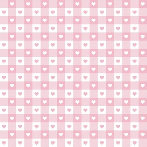 Cotton Candy and White Gingham Valentines Check with Center Heart Medallions in Cotton Candy and White