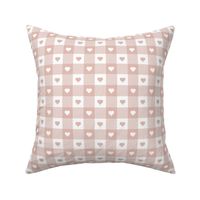 Blush and White Gingham Valentines Check with Center Heart Medallions in Blush and White