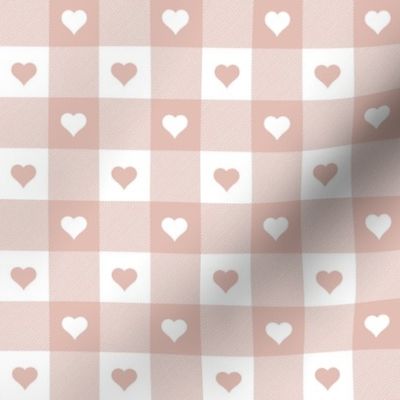 Blush and White Gingham Valentines Check with Center Heart Medallions in Blush and White