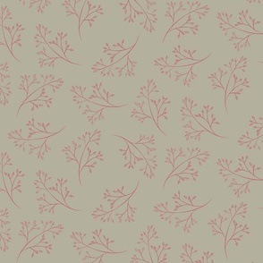 Viva Magenta Branches on Sage Green Background