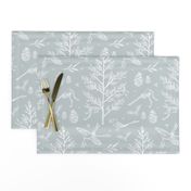 Woodland Birds in Nature Toile for Fabric & Wallpaper - Light Blue & White