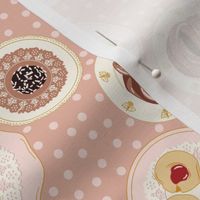 Medium Swedish Fika Pastries Princess Cake Cinnamon Bun Chocolate Balls on a Polka Dot Blush Pink Background