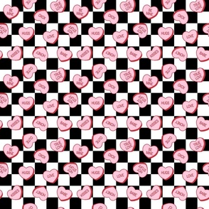 Pink Conversation Hearts Checkered Fabric By The Yard