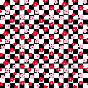 Pink and Red Valentine Floral Checker Background - Small Scale
