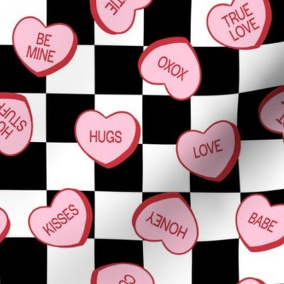 Pink Conversation Hearts Checker Background - Medium Scale