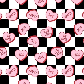Pink Conversation Hearts Checker Background - Large Scale