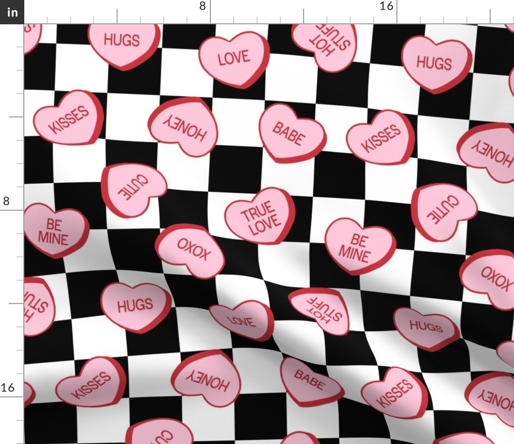 Pink Conversation Hearts Checker Background - Large Scale