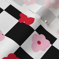Pink and Red Valentine Floral Checker Background - Medium Scale