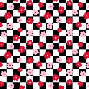 Pink and Red Valentine Floral Checker Background - Medium Scale