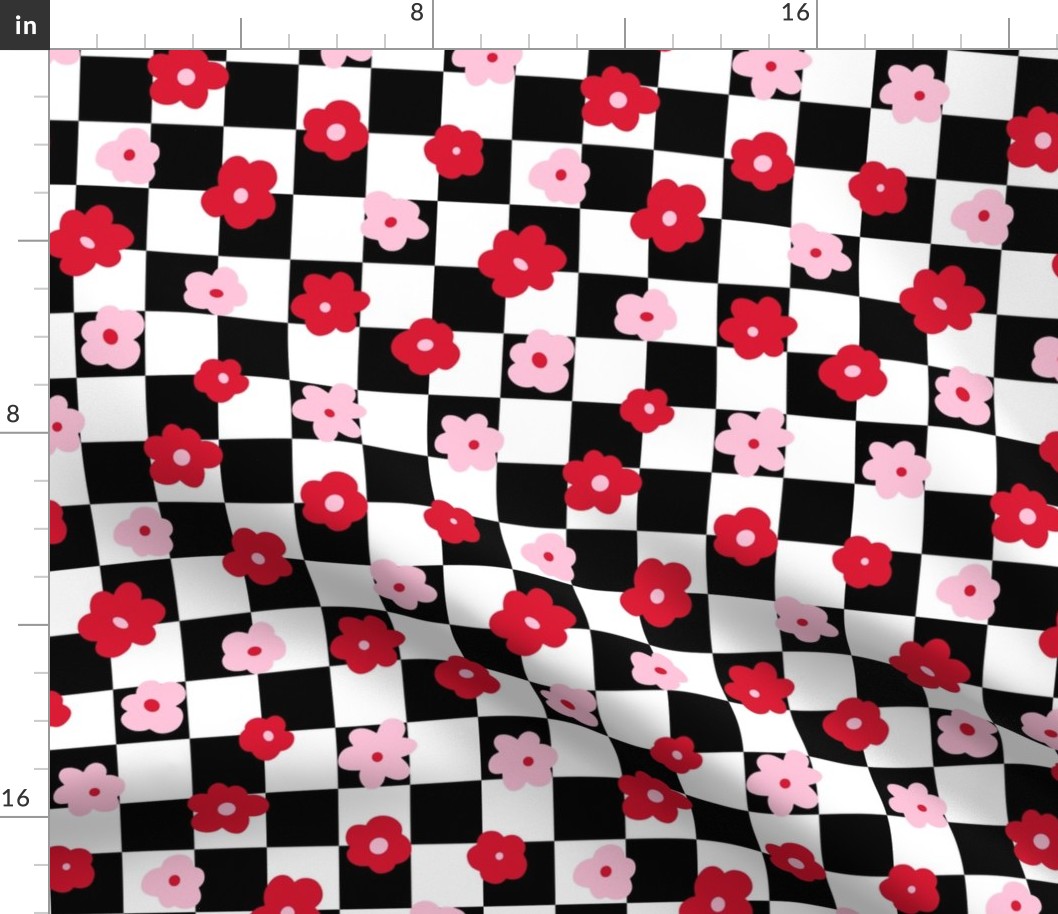 Pink and Red Valentine Floral Checker Background - Medium Scale