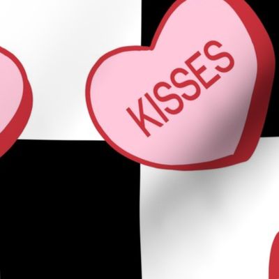 Pink Conversation Hearts Checker Background - XL Scale