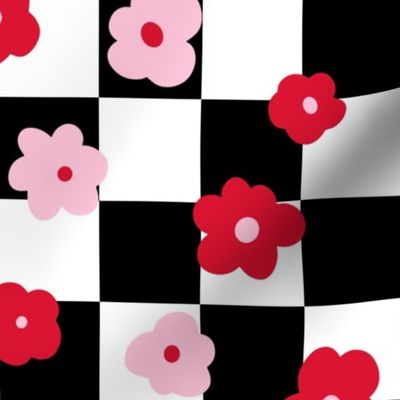 Pink and Red Valentine Floral Checker Background - Large Scale