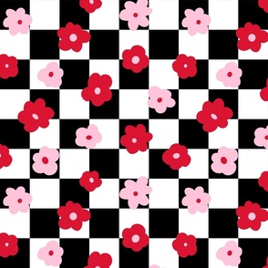 Pink and Red Valentine Floral Checker Background - Large Scale
