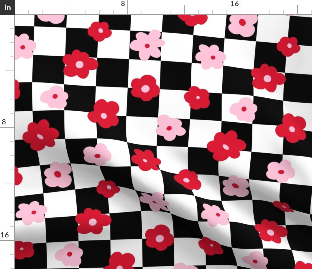 Pink and Red Valentine Floral Checker Background - Large Scale