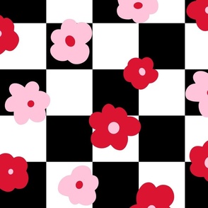 Pink and Red Valentine Floral Checker Background - XL Scale