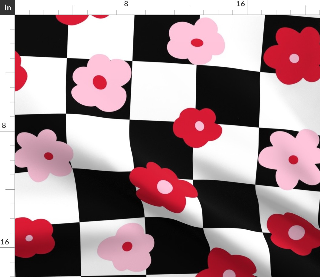 Pink and Red Valentine Floral Checker Background - XL Scale