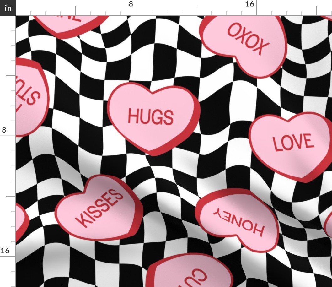 Groovy Conversation Hearts Retro Checker Background - XL Scale