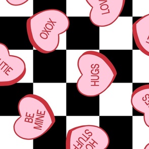 Pink Conversation Hearts Checker Background Rotated - XL Scale