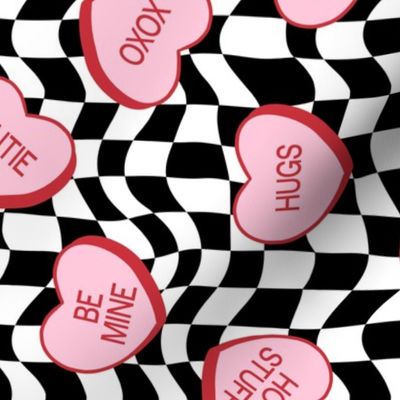 Groovy Conversation Hearts Retro Checker Background Rotated - Large Scale
