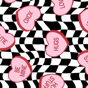 Groovy Conversation Hearts Retro Checker Background Rotated - XL Scale