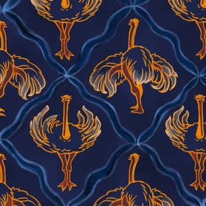 Ostrich Dance Art Deco,  Royal Blue