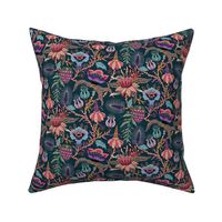 Otherworldly Botanicals - bright, colorful, quirky, large flowers and vines - dark teal - medium