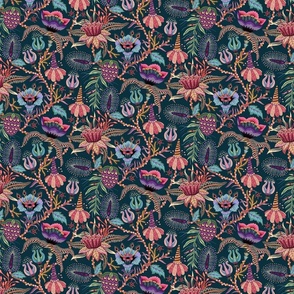 Otherworldly Botanicals - bright, colorful, quirky, large flowers and vines - dark teal - medium