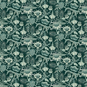 Otherworldly Botanicals - bright, quirky, large flowers and vines - forest green and cream monochrome - medium