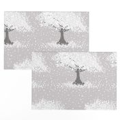 cherry blossom trees – celebration of spring bloom | white and gray | at dawn