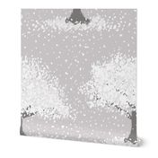 cherry blossom trees – celebration of spring bloom | white and gray | at dawn