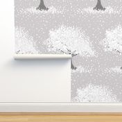 cherry blossom trees – celebration of spring bloom | white and gray | at dawn