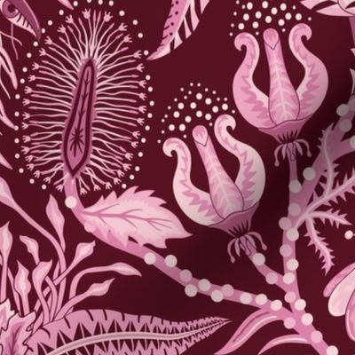 Otherworldly Botanicals - bright, quirky, large flowers and vines - warm pink, burgundy monochrome - extra large