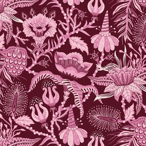 Otherworldly Botanicals - bright, quirky, large flowers and vines - warm pink, burgundy monochrome - extra large