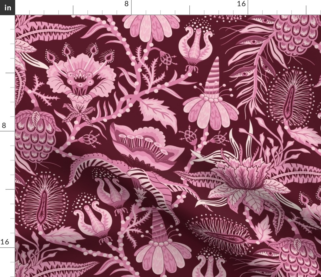 Otherworldly Botanicals - bright, quirky, large flowers and vines - warm pink, burgundy monochrome - extra large