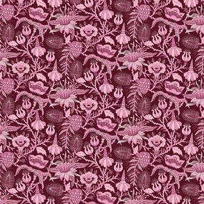 Otherworldly Botanicals - bright, quirky, large flowers and vines - warm pink, burgundy monochrome - medium