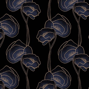 Deco Poppies Black and Blue