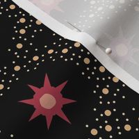 Otherworldly geometric stars and dots - red and purple on black - coordinate for Otherworldly Botanicals - medium