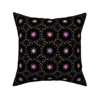 Otherworldly geometric stars and dots - purples and pinks on black - coordinate for Otherworldly Botanicals - medium