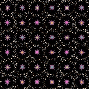 Otherworldly geometric stars and dots - purples and pinks on black - coordinate for Otherworldly Botanicals - medium