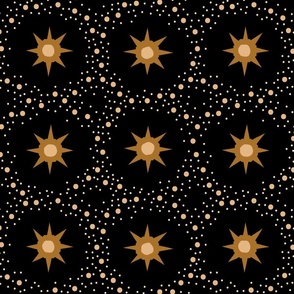 Otherworldly geometric stars and dots - ochre yellow on black - coordinate for Otherworldly Botanicals - large