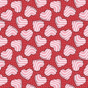 Pink Heart Valentine Cakes Red Background - Medium Scale